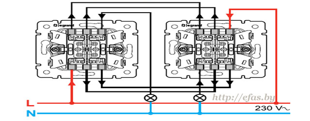 Схема Двоклавішний прохідного вимикача